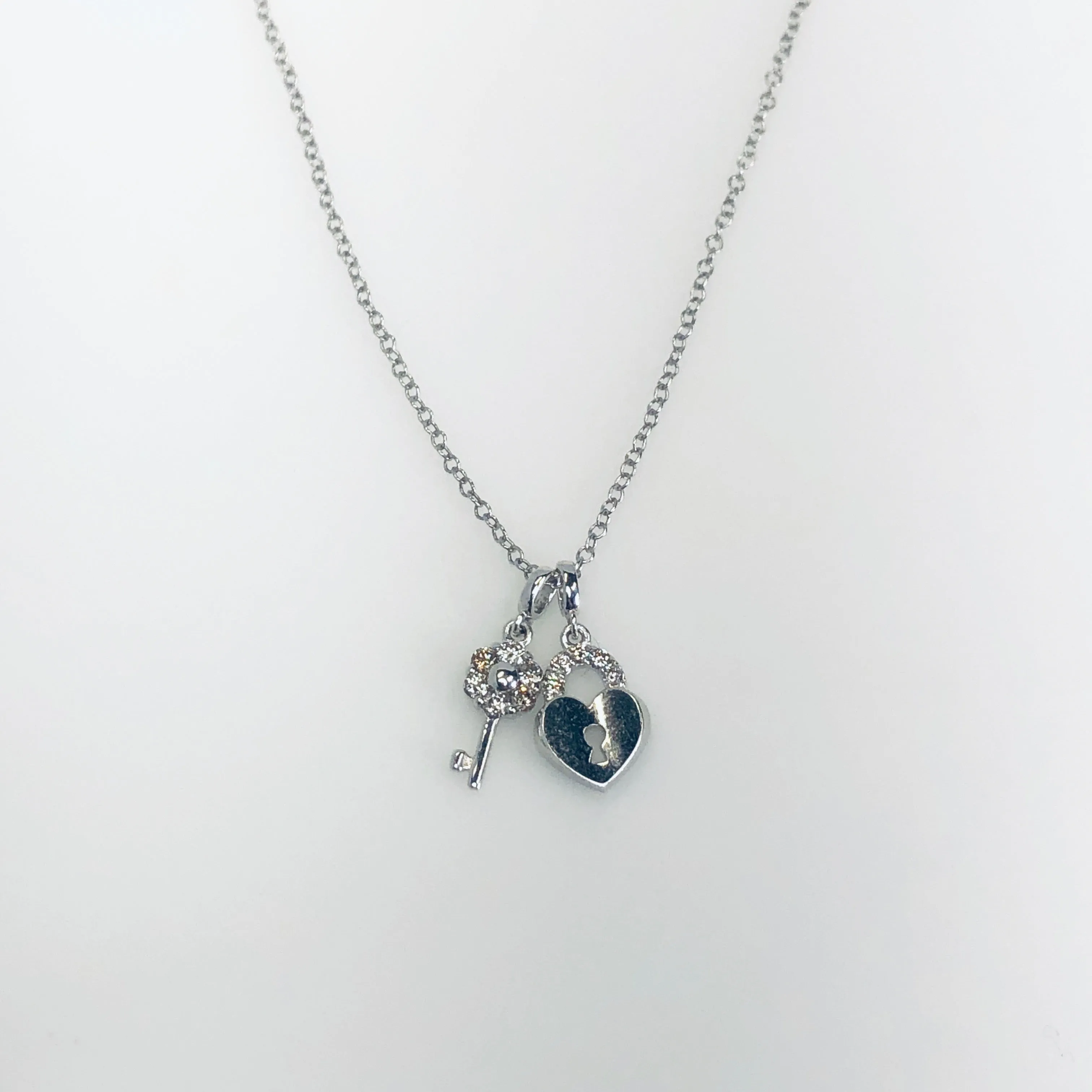 WD609 - Pave Key and Heart Lock necklace