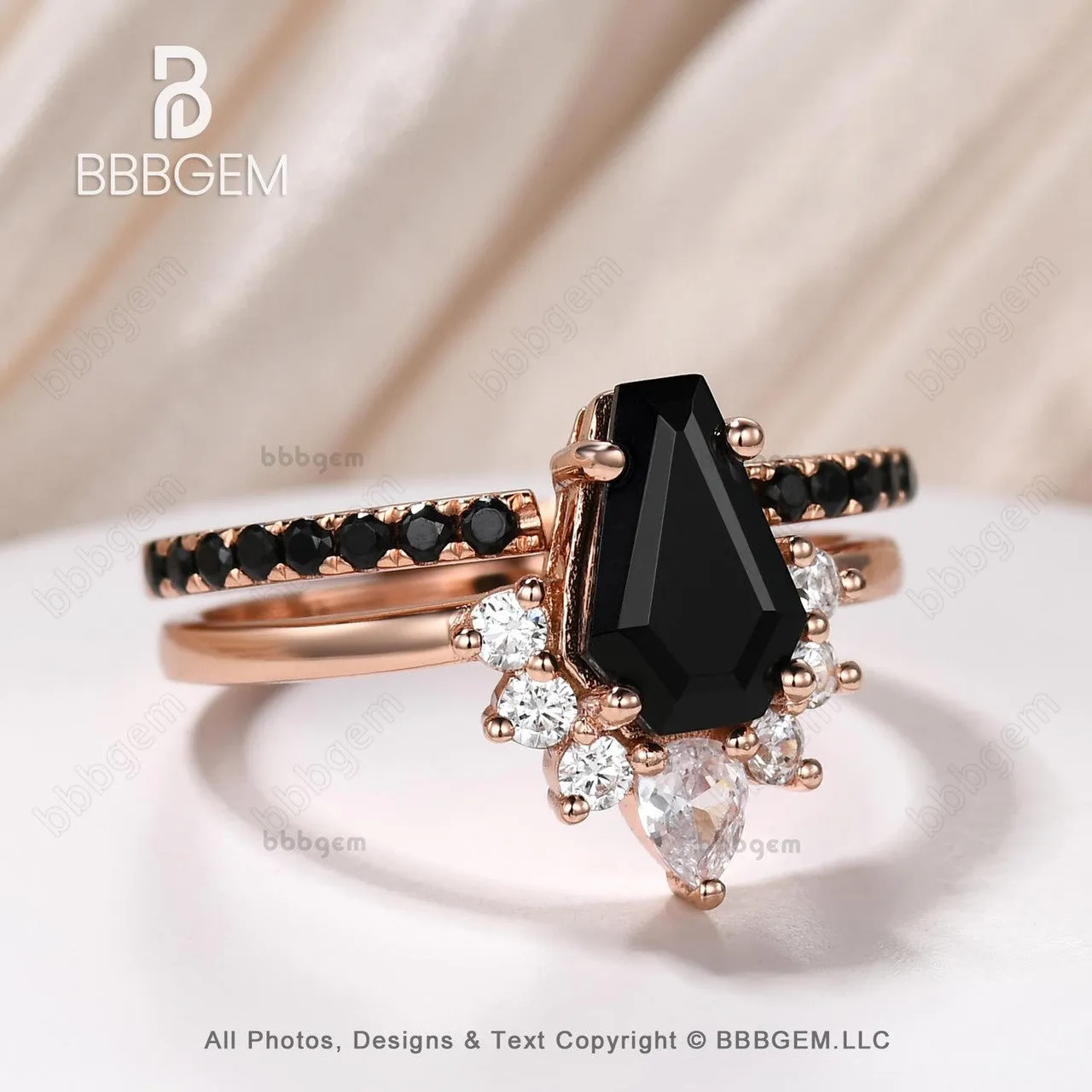 Women Coffin Cut Black Onyx Statement Ring Set in 10K Rose Gold Gothic Natural Onyx Spinel Coffin Engagement Ring