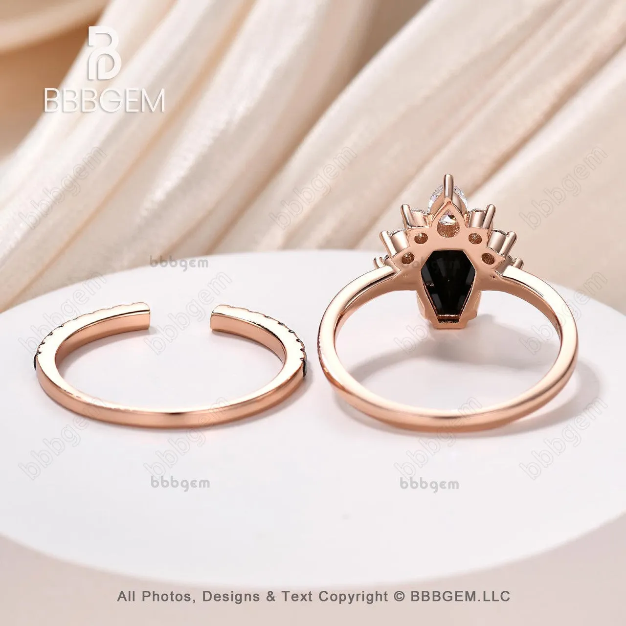 Women Coffin Cut Black Onyx Statement Ring Set in 10K Rose Gold Gothic Natural Onyx Spinel Coffin Engagement Ring