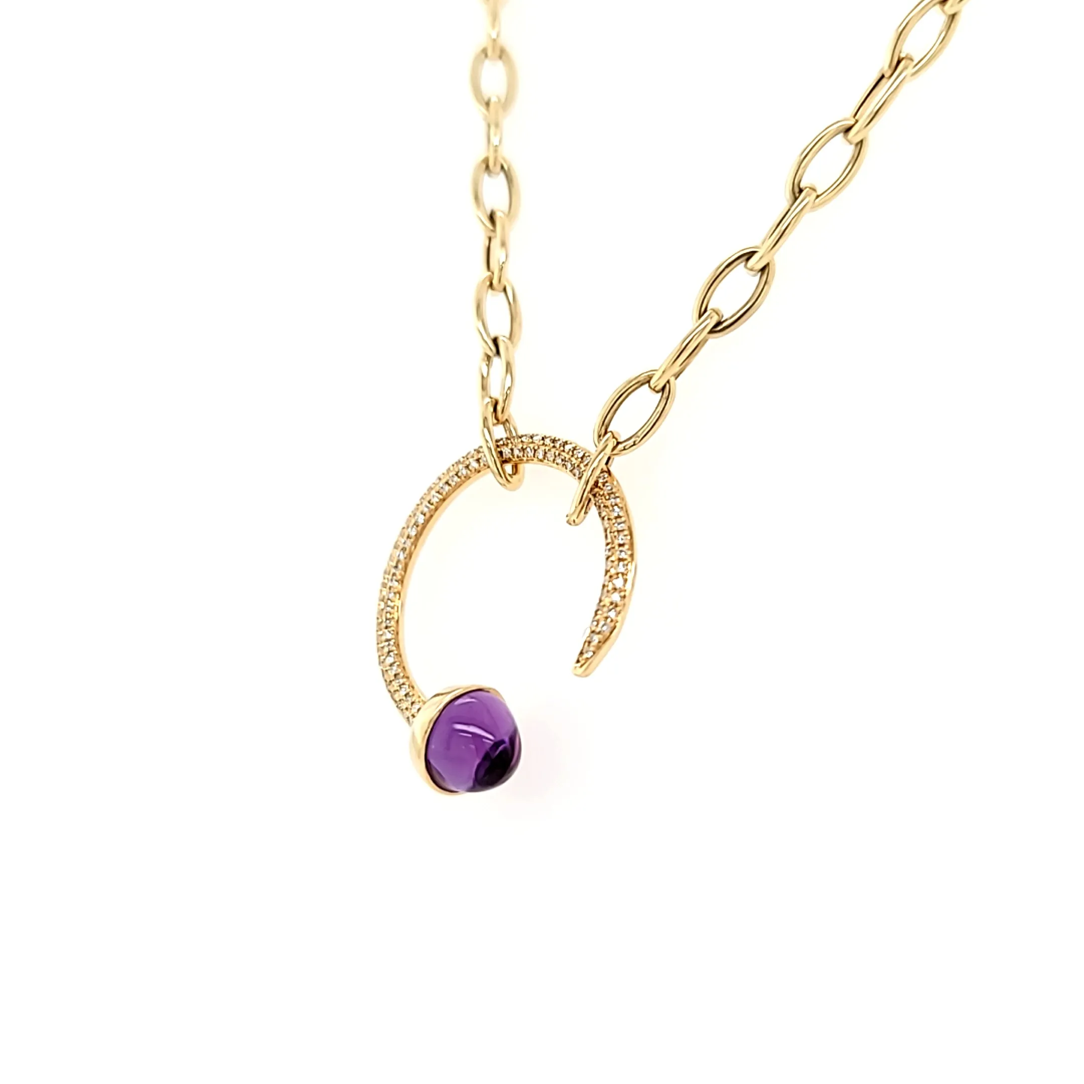 Yellow Gold Amethyst & Diamond Open Circle Necklace (I7208)